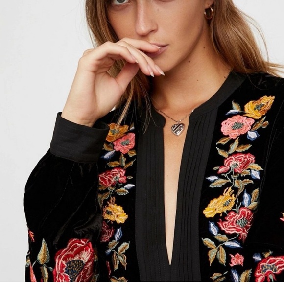 Free People Mia Black Velvet Embroidered Dress - Picture 2 of 7